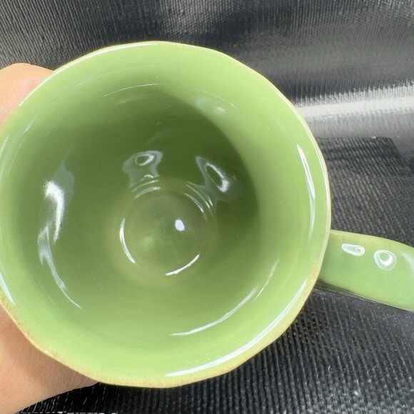 Pierre Deux Ceramic Coffee Mug Cup Set 2 Green Glaze Mugs Cups France Vintage - Picture 12 of 15